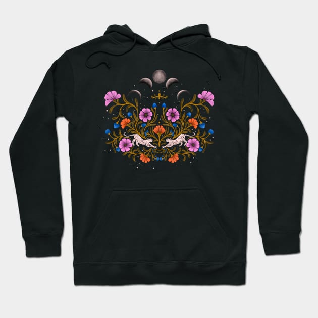 Celestial Bloom: Lunar Phases and Floral Elegance Hoodie by AKart19